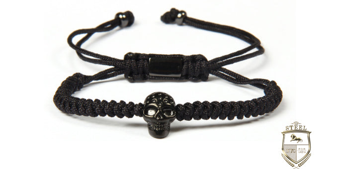 Braided Single Rhodium Black Skull