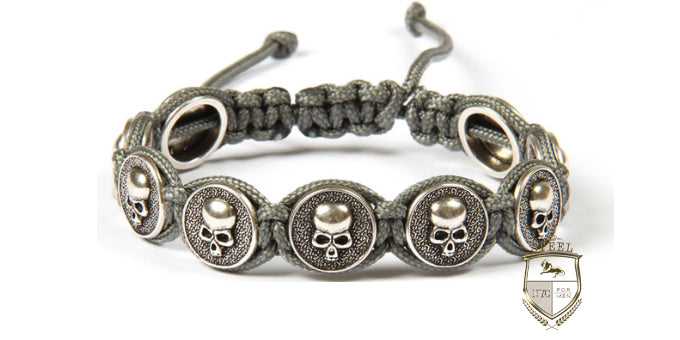 Braided Multi Skulls Silver Bracelet