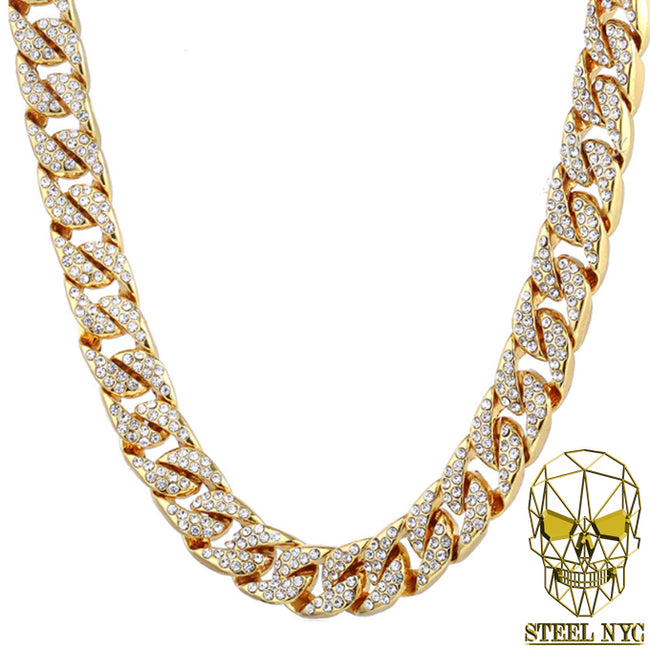 Choker 45cm Diamantes Cubana Dorado