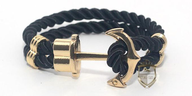 Double Black Rope Gold Anchor