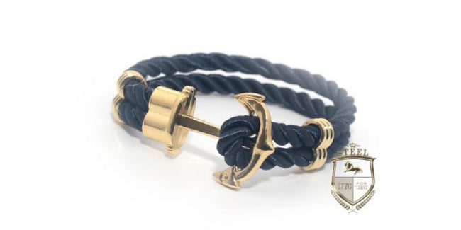 Double Navy Blue Rope Gold Anchor