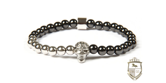 Multi Color Micro Beads Silver Skull