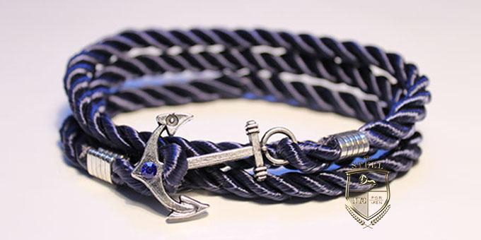 Navy Blue Rope Silver Anchor