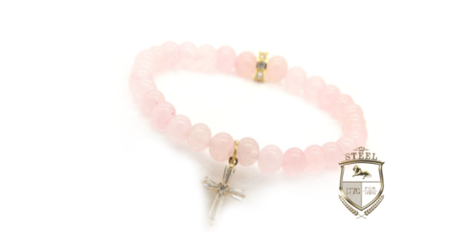 Pink Crystal Cross Bracelet