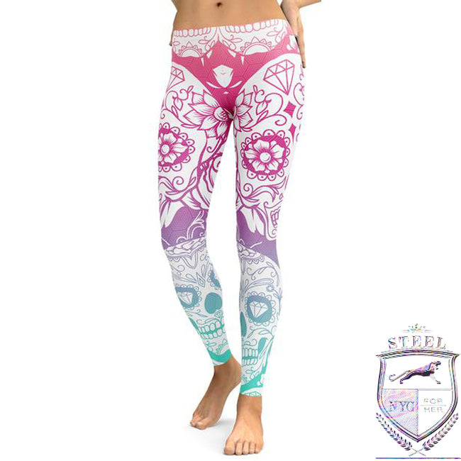 Leggings Calavera Deportivos Azul Rosa