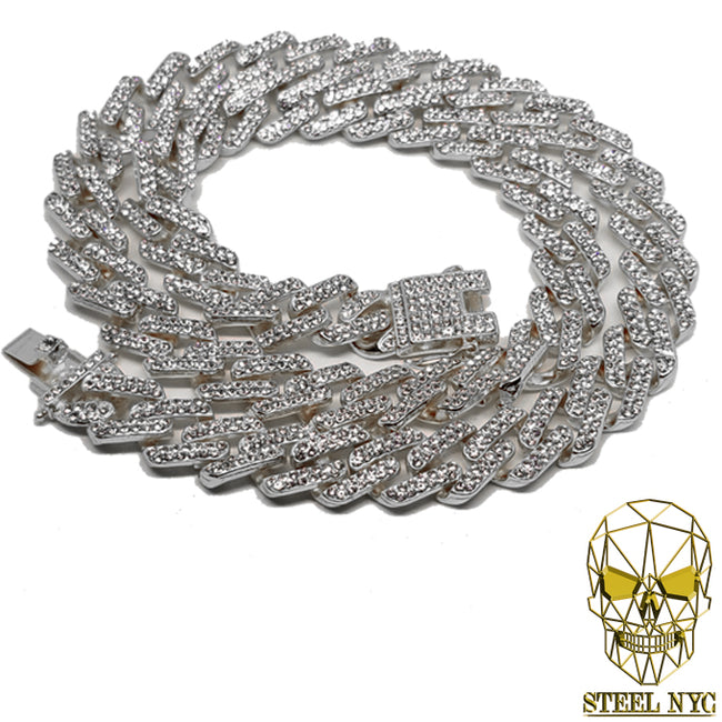 Choker 45cm Diamantes Cubana Prong Plata