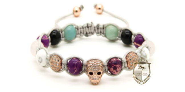 Purple Sediment Diamond Skull Bracelet