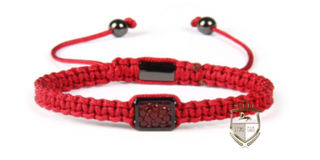 Red Braided Stingray Leather Rhodium Square