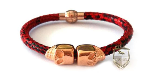 Red Python Leather Rose Gold Plated Skulls