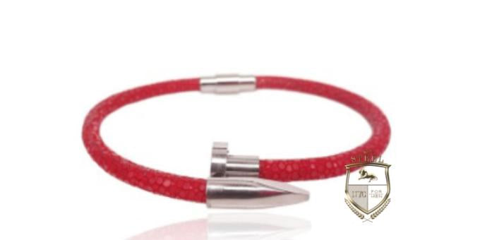 a. Red StingRay Leather Silver Plated Nail