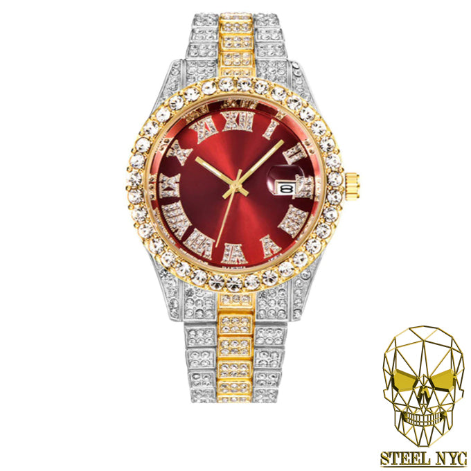 Reloj Diamantado Plata Dorado Rojo