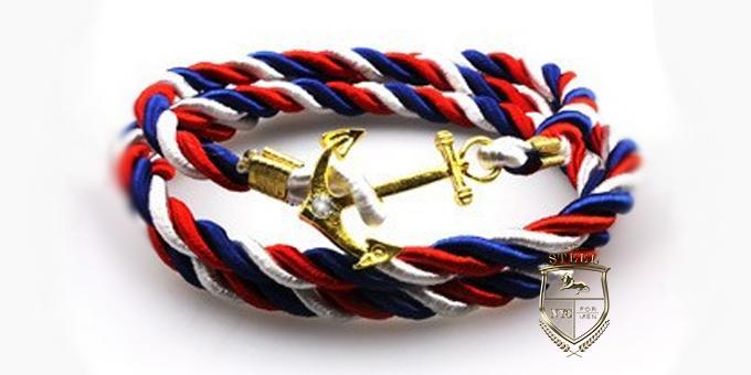 Red, White, Blue Rope Gold Anchor