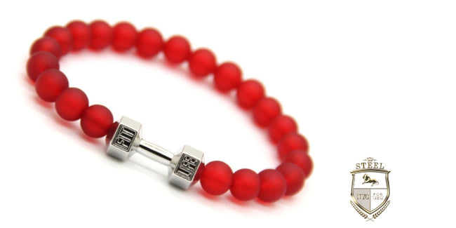 Red Agate Silver Dumbbell Fit Bracelet