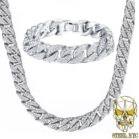 12 Skull Diamond Eyes Bracelet Navy Silver
