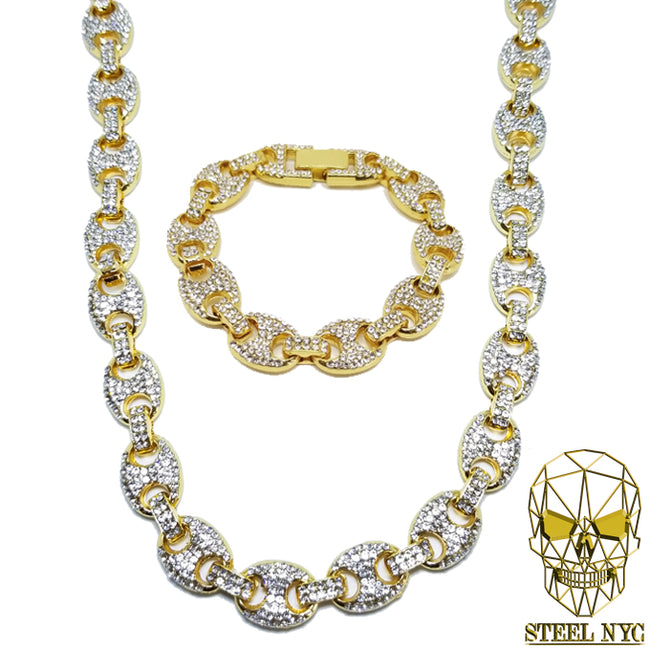 Cadena y Brazalete Diamantes G-Link Dorado