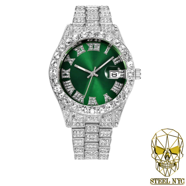 Reloj Diamantado Plata Verde