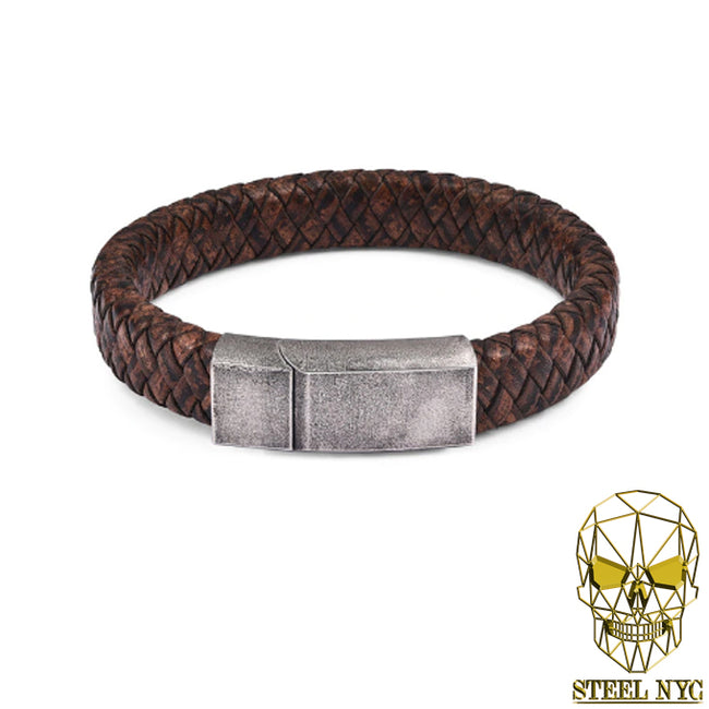 Pulsera Piel Cafe Vintage y Acero Inoxidable