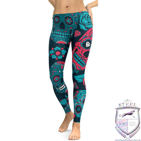 Leggings Calavera Deportivos Rojo Negro