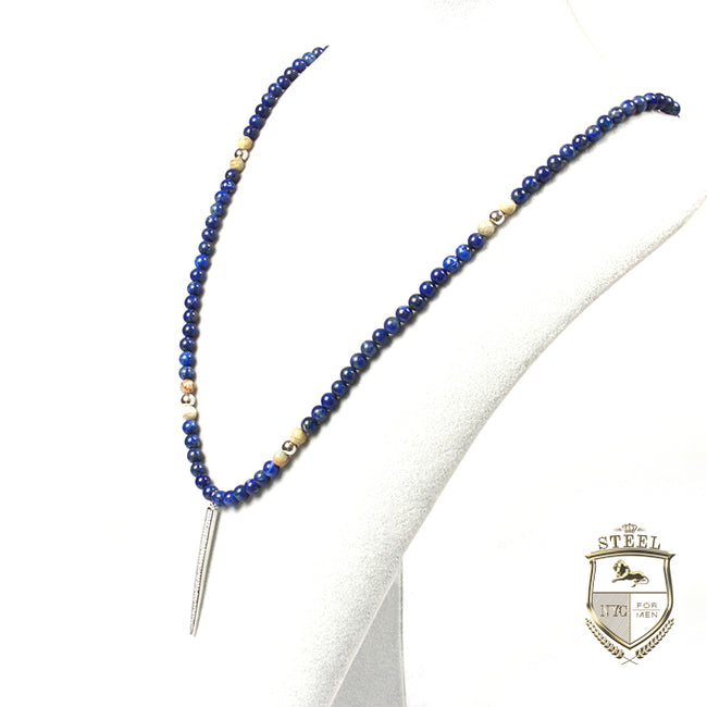 Collar Agata Azul Chapa de Plata Con Diamante Zirconia