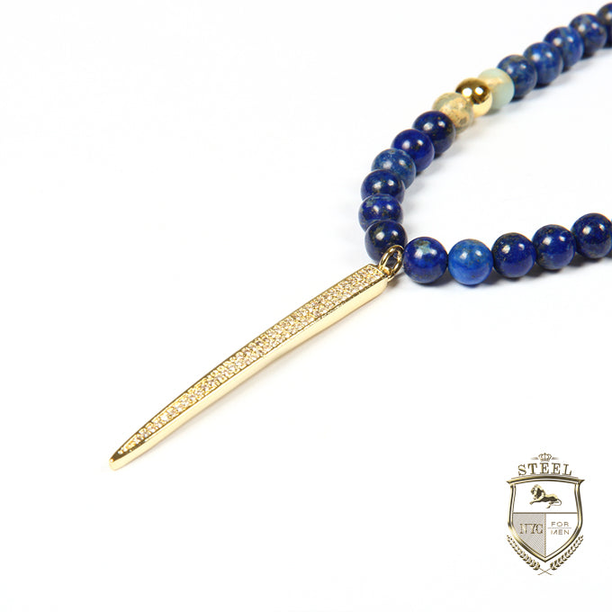 Collar Agata Azul Chapa de Oro 24k Diamante Zirconia