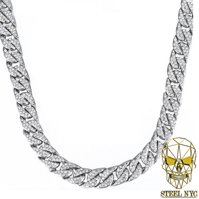 Cadena Diamantes Cubana Plata 60CM