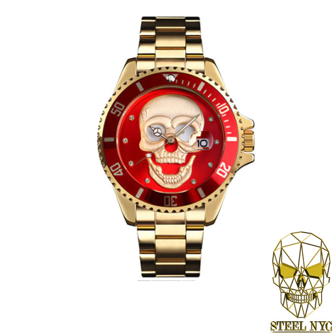Reloj Calavera Lux Skull Red Gold