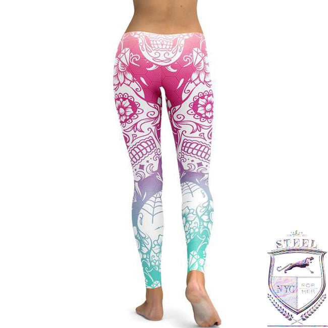 Leggings Calavera Deportivos Azul Rosa