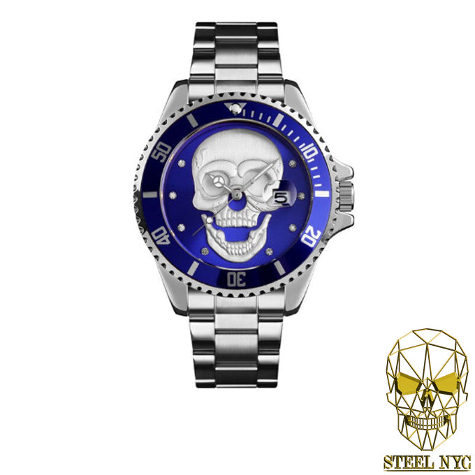 Reloj Calavera Lux Skull Azul Plata