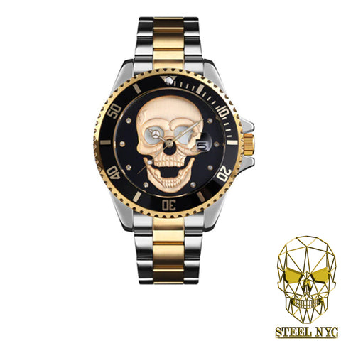 Reloj Luxury Calavera Dorado Mad Skull