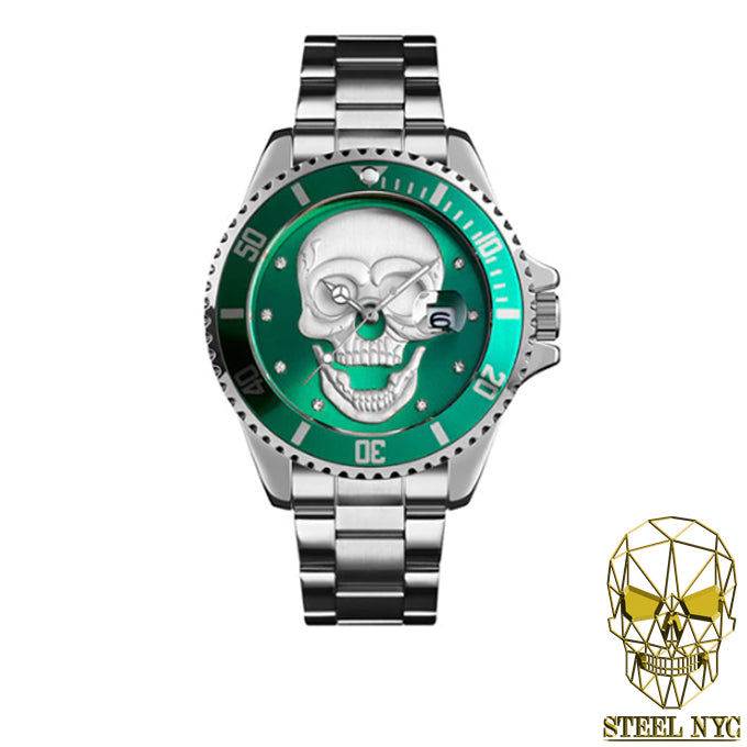 Reloj Calavera Lux Skull silver Green