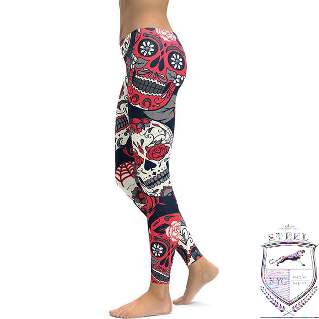 Leggings Calavera Deportivos Rojo Negro