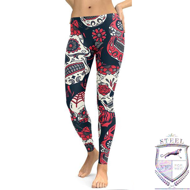 Leggings Calavera Deportivos Rojo Negro