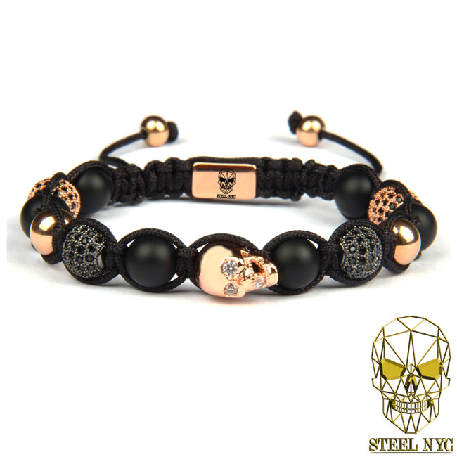 Diamond Eyes Skull Onyx Bracelet Rose Gold